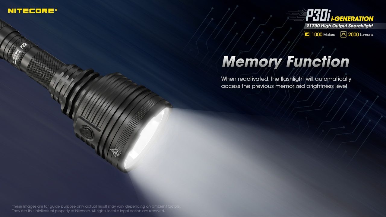 Découvrez la lampe torche tactique Nitecore P30i à LED XHP35 HI de 2000 lumens avec une portée de 1000 mètres, un éclairage extérieur robuste.