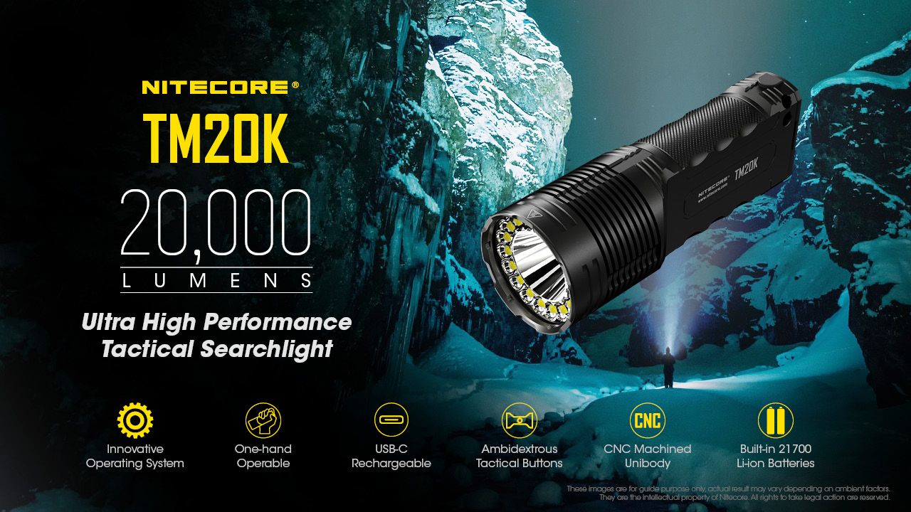 Nitecore TM20K Lampe torche LED 20000 lumens rechargeable USB-C équipement d'aventure durable pour recherche et sauvetage