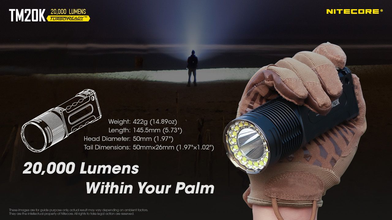 Nitecore TM20K Lampe torche LED 20000 lumens rechargeable USB-C équipement d'aventure durable pour recherche et sauvetage