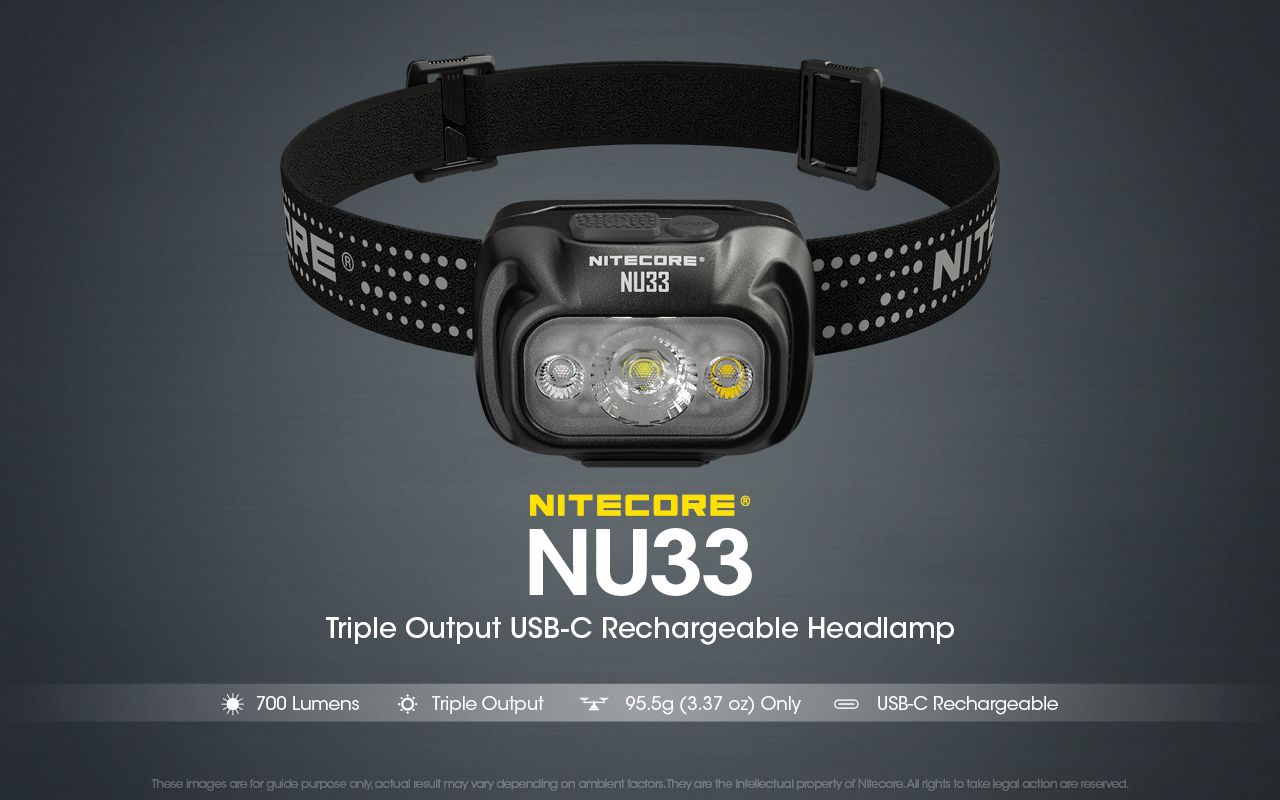 Nitecore NU33 Lampe frontale rechargeable USB-C 700LM Lumière vive Légère Imperméable pour Camping Randonnée Projets DIY