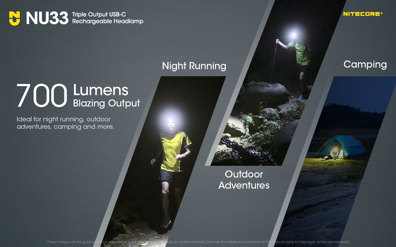 Nitecore NU33 Lampe frontale rechargeable USB-C 700LM Lumière vive Légère Imperméable pour Camping Randonnée Projets DIY