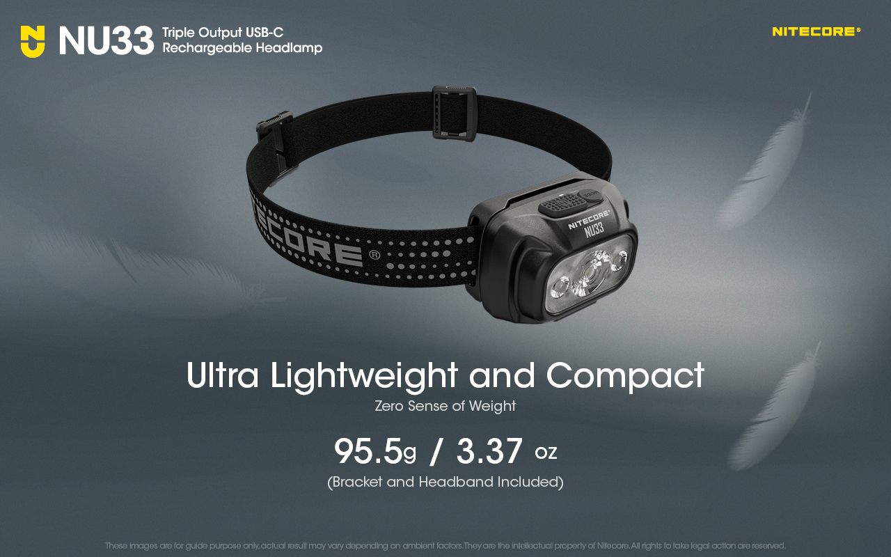 Nitecore NU33 Lampe frontale rechargeable USB-C 700LM Lumière vive Légère Imperméable pour Camping Randonnée Projets DIY