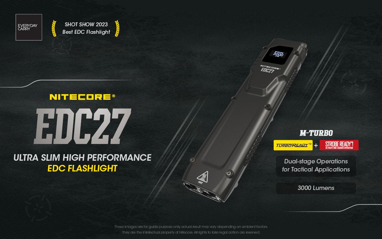 NITECORE EDC27 Lampe de poche rechargeable légère de 3000 lumens pour aventures en plein air et préparation aux situations d'urgence