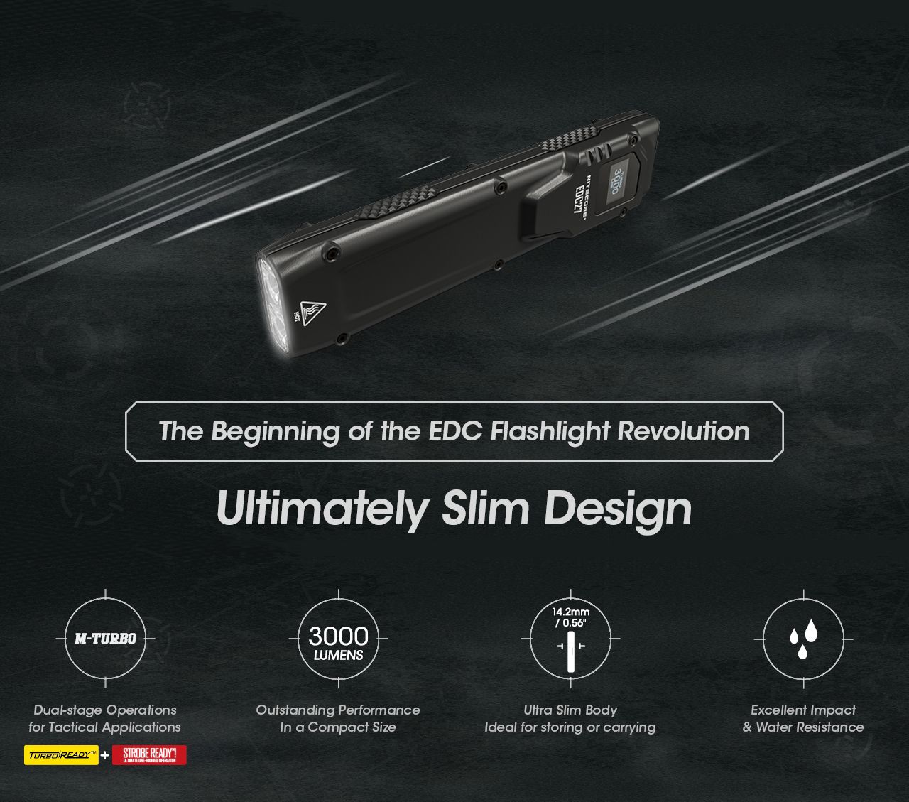 NITECORE EDC27 Lampe de poche rechargeable légère de 3000 lumens pour aventures en plein air et préparation aux situations d'urgence