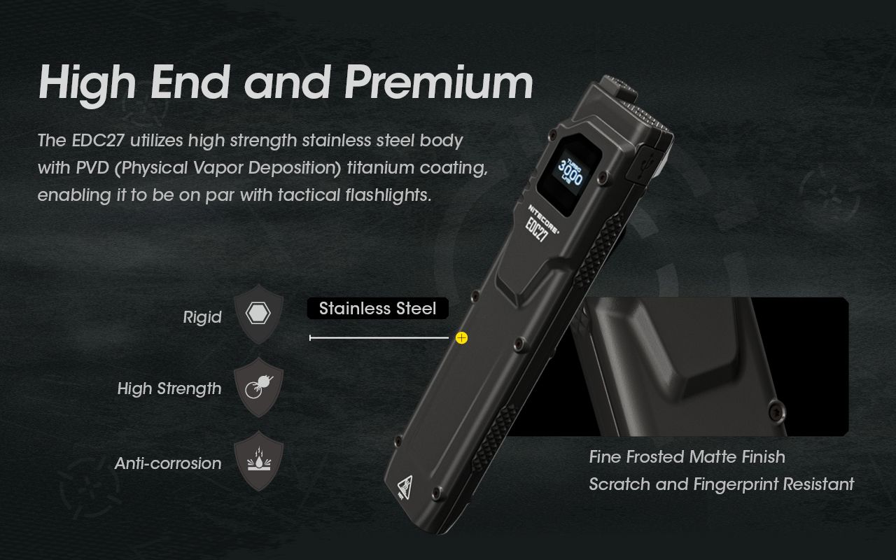 NITECORE EDC27 Lampe de poche rechargeable légère de 3000 lumens pour aventures en plein air et préparation aux situations d'urgence