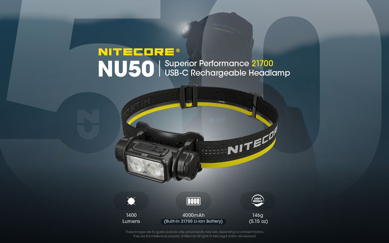 Lampe Frontale LED Nitecore NU50 1400 Lumens Éclairage Extérieur Batterie Intégrée Longue Autonomie