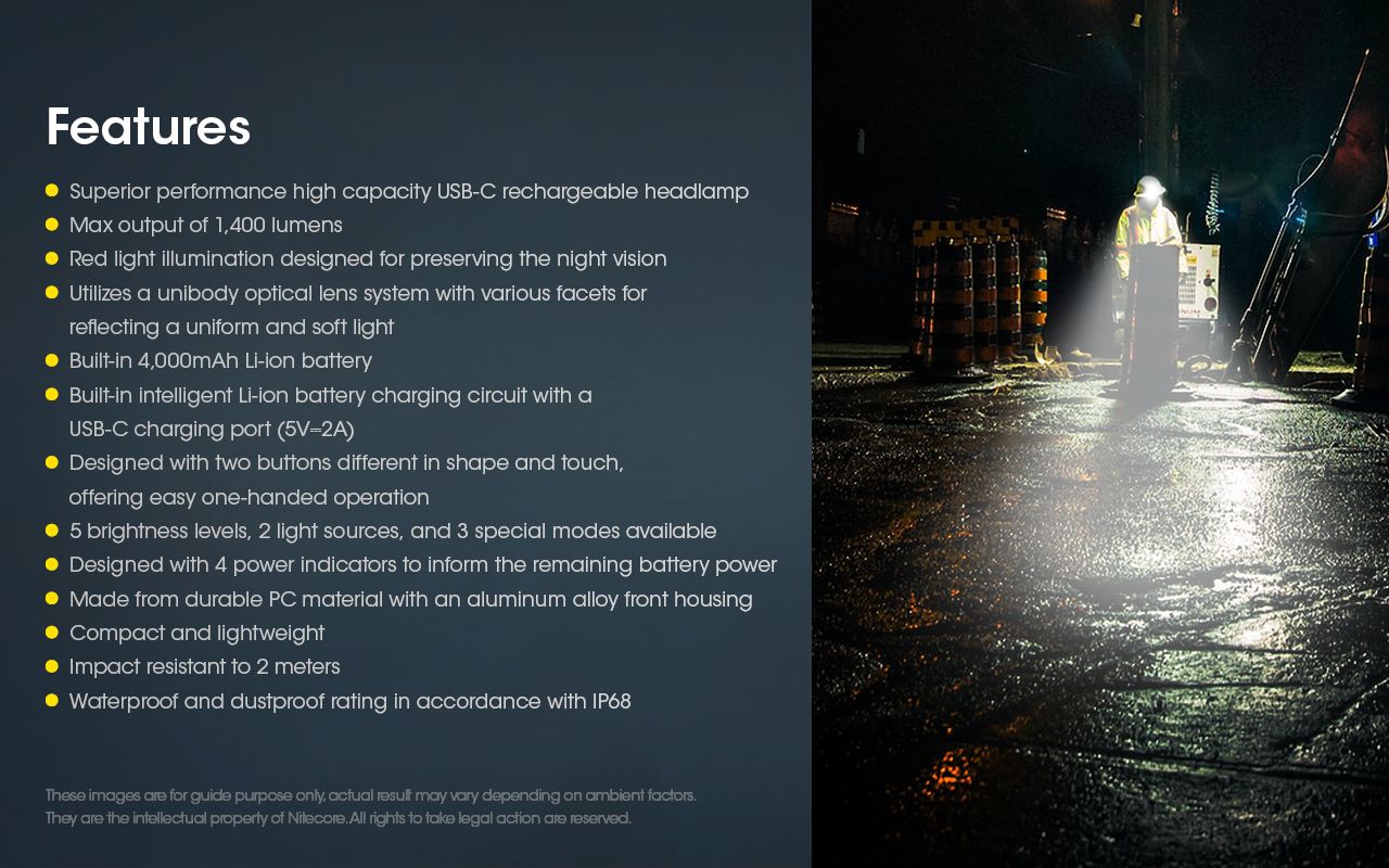 Lampe Frontale LED Nitecore NU50 1400 Lumens Éclairage Extérieur Batterie Intégrée Longue Autonomie