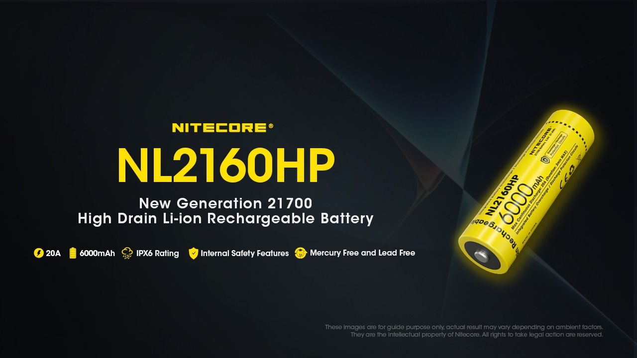 NITECORE NL2160HP 6000mAh 3.6V 21700 USB-C batterie rechargeable Li-ion haute capacité source d'alimentation portable
