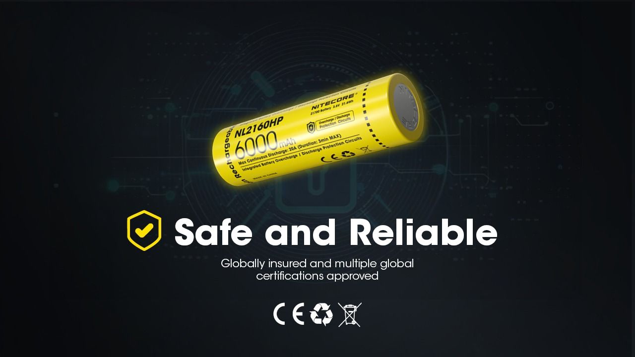 NITECORE NL2160HP 6000mAh 3.6V 21700 USB-C batterie rechargeable Li-ion haute capacité source d'alimentation portable
