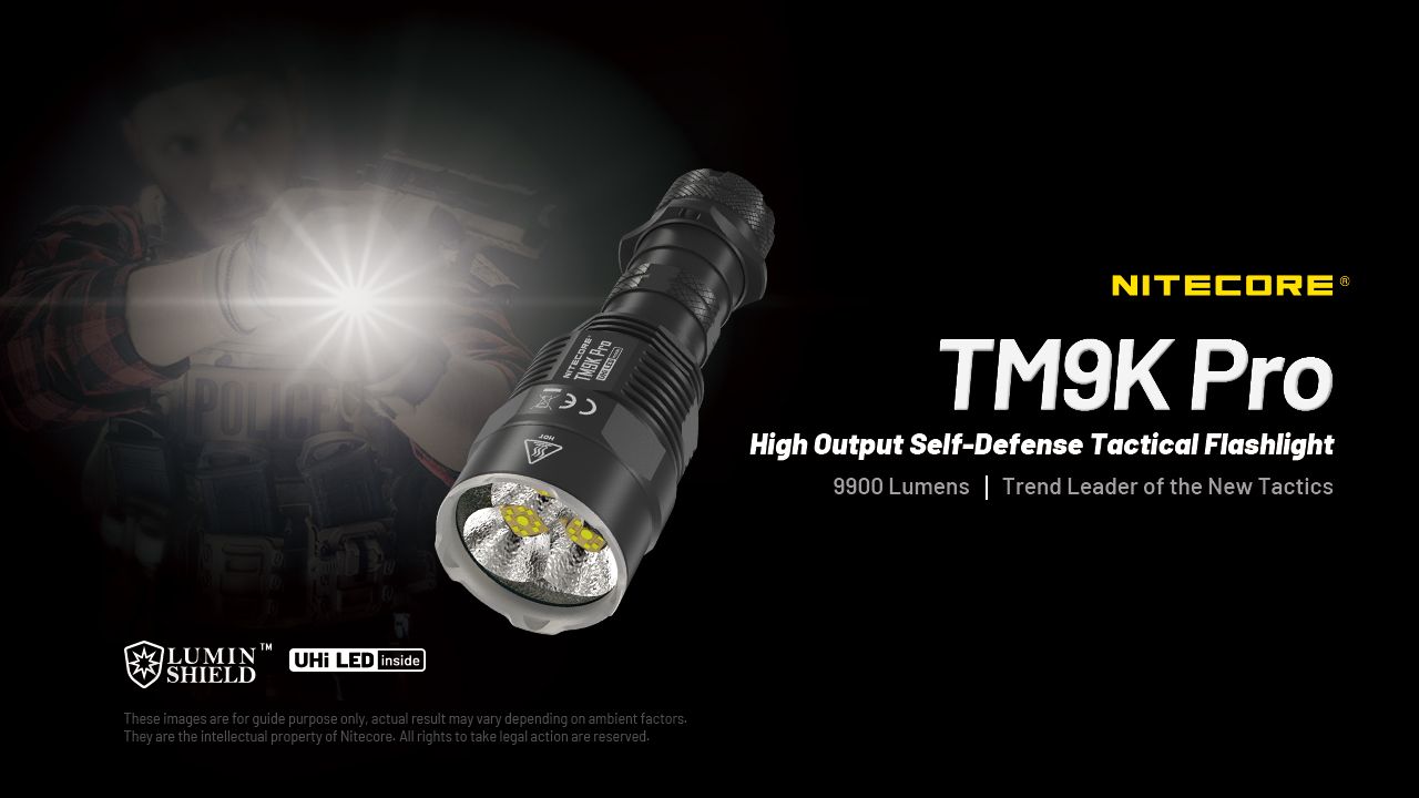 Nitecore TM9K PRO 9900 Lumens Lampe de poche rechargeable durable avec USB-C et faisceau de 510 m pour les aventures en plein air