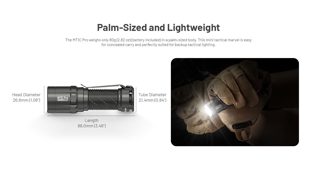 Nitecore MT1C Pro Lampe de poche EDC 1000 lumens, compacte et durable, pour la randonnée et les situations d'urgence, faisceau de 360 m