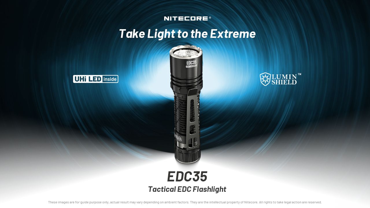 Lampe torche rechargeable LED Nitecore EDC35 5000 lumens, éclairage extérieur compact avec faisceau de 550 m, équipement de camping.
