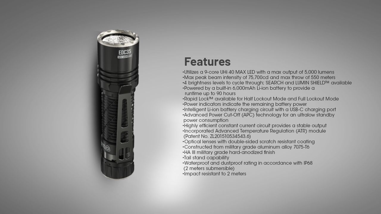Lampe torche rechargeable LED Nitecore EDC35 5000 lumens, éclairage extérieur compact avec faisceau de 550 m, équipement de camping.