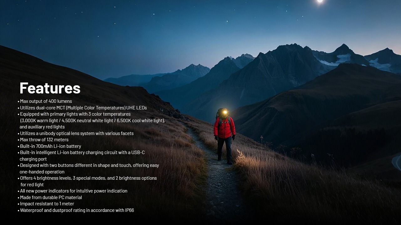 Lampe frontale NITECORE NU25 MCT 400 lumens LED rechargeable USB-C éclairage extérieur et faisceau double