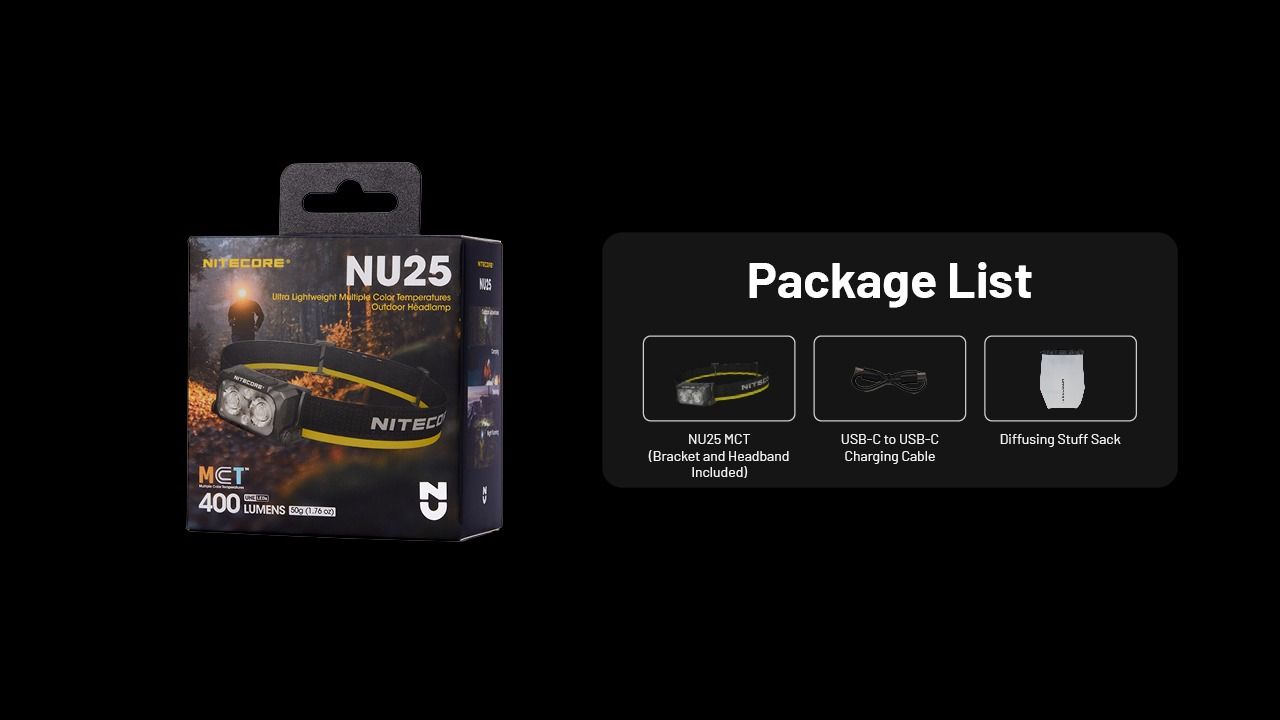 Lampe frontale NITECORE NU25 MCT 400 lumens LED rechargeable USB-C éclairage extérieur et faisceau double