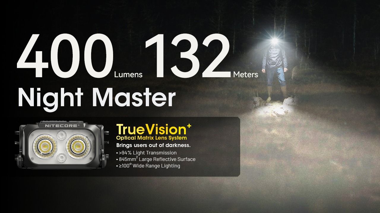 NITECORE NU25 MCT UL Lampe frontale 400 lumens, légère, rechargeable USB-C pour la randonnée, le camping et les urgences