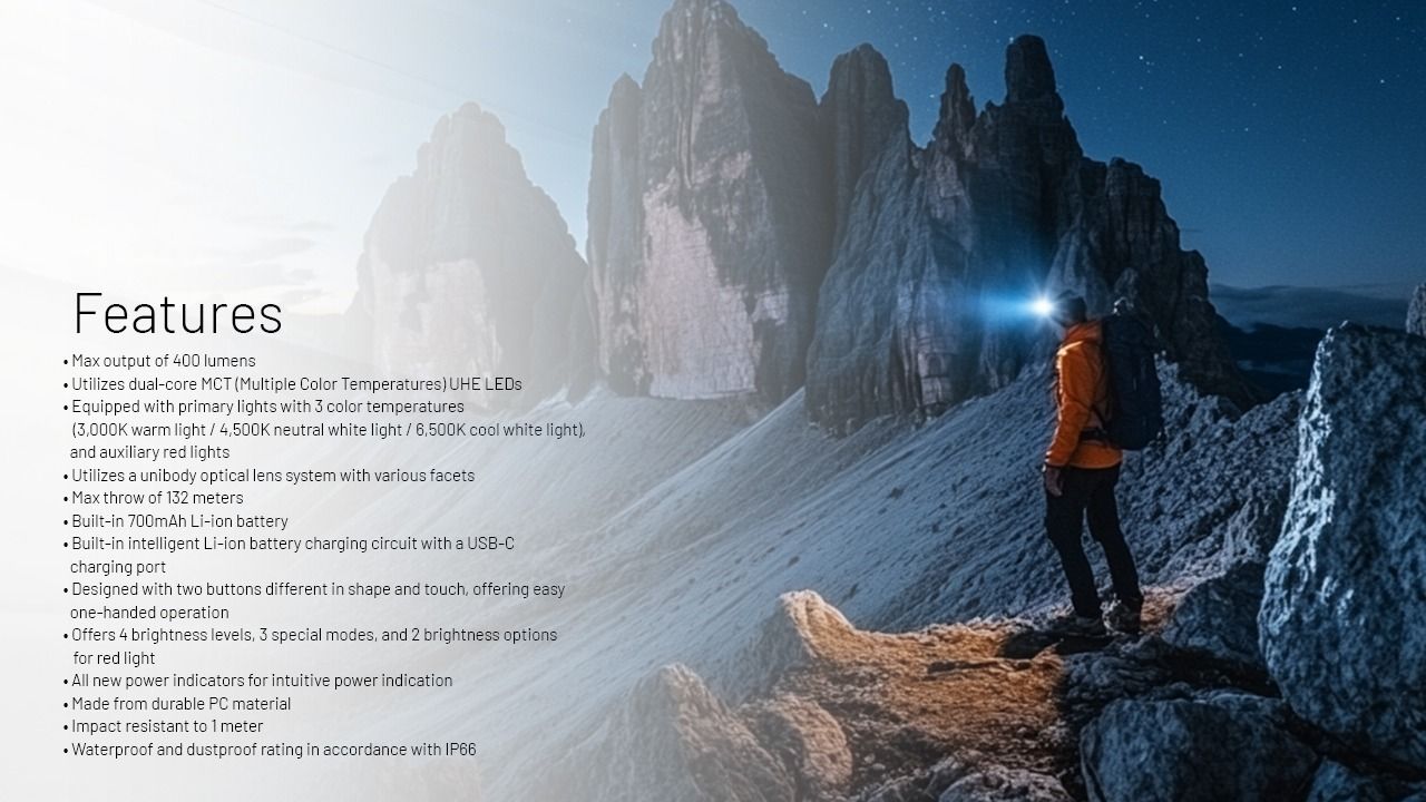 NITECORE NU25 MCT UL Lampe frontale 400 lumens, légère, rechargeable USB-C pour la randonnée, le camping et les urgences