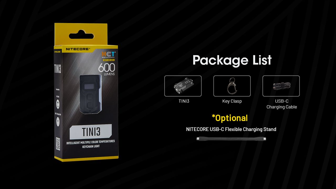Lampe de poche porte-clés NITECORE TINI3 600 lumens, lampe EDC mini avec batterie rechargeable, design ultra-compact