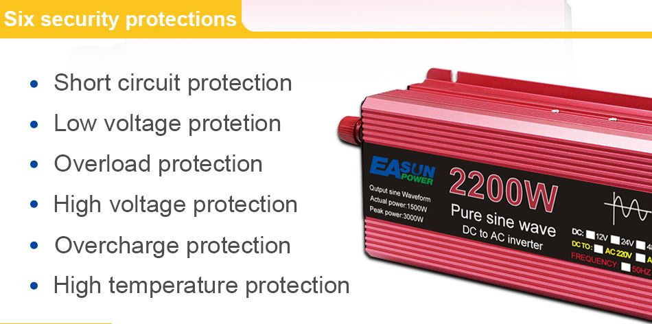 Onduleur à onde sinusoïdale pure 3000W 2200W 1600W 1000W Conception durable en aluminium-magnésium Haute efficacité Alimentation pour camping