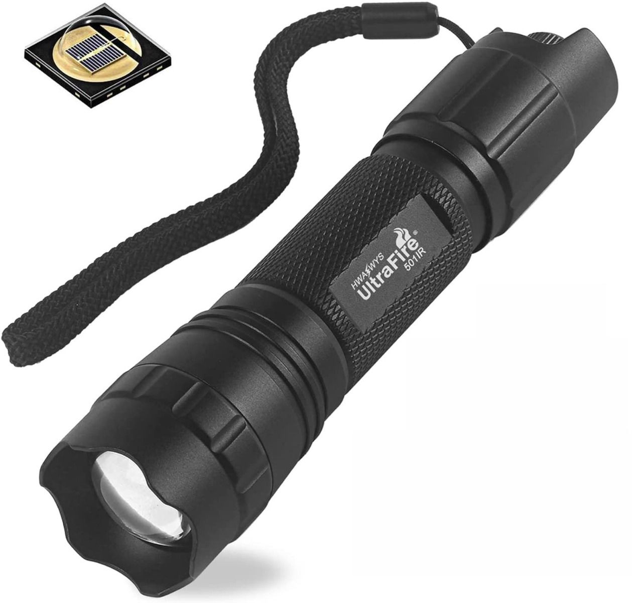 UltraFire Lampe torche IR LED 940nm à mise au point réglable et gradation sans crans pour vision nocturne, chasse et exploration de la faune sauvage