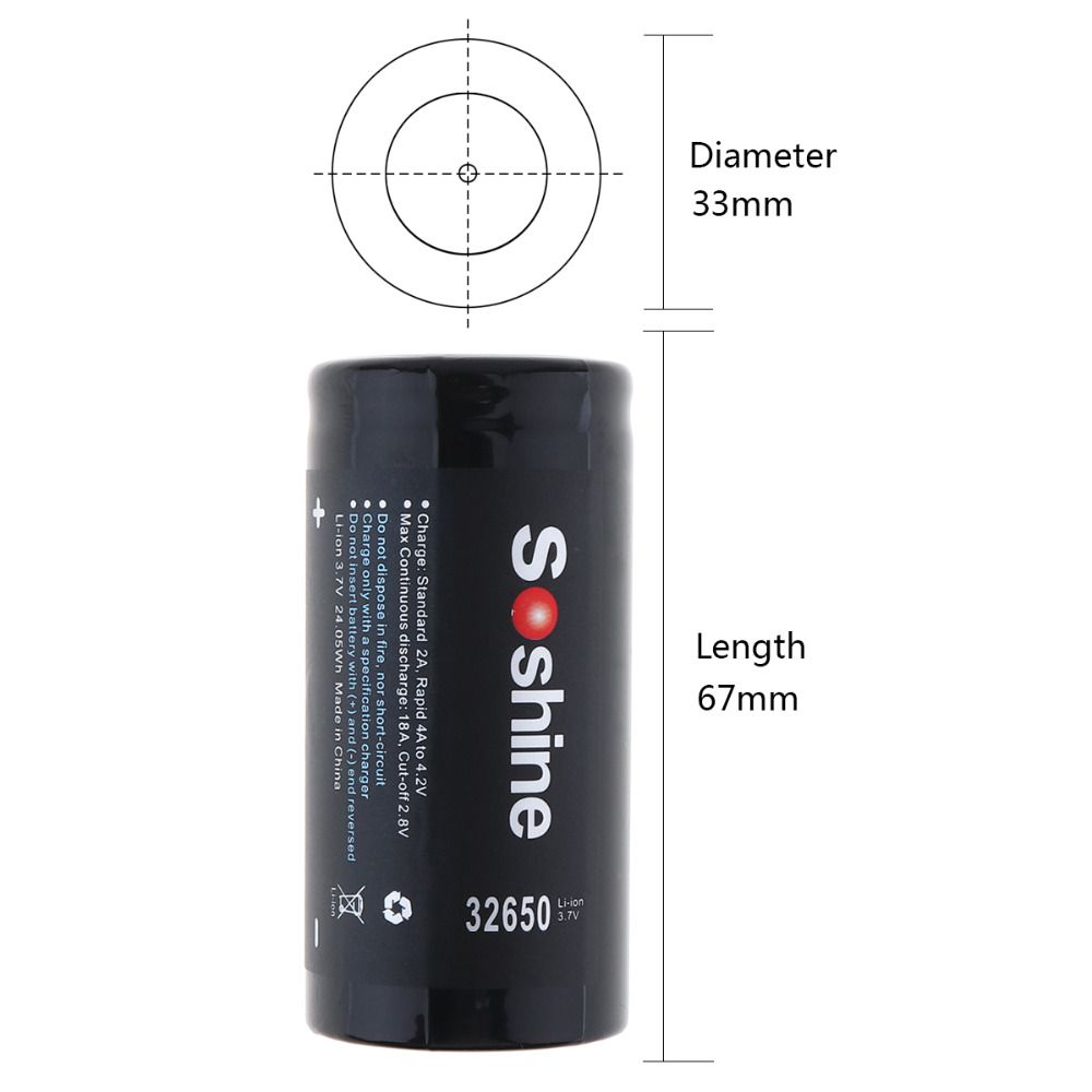 Soshine 6500mAh 3.7V 32650 Batterie rechargeable au lithium Haute densité énergétique Longue durée de vie pour outils et gadgets