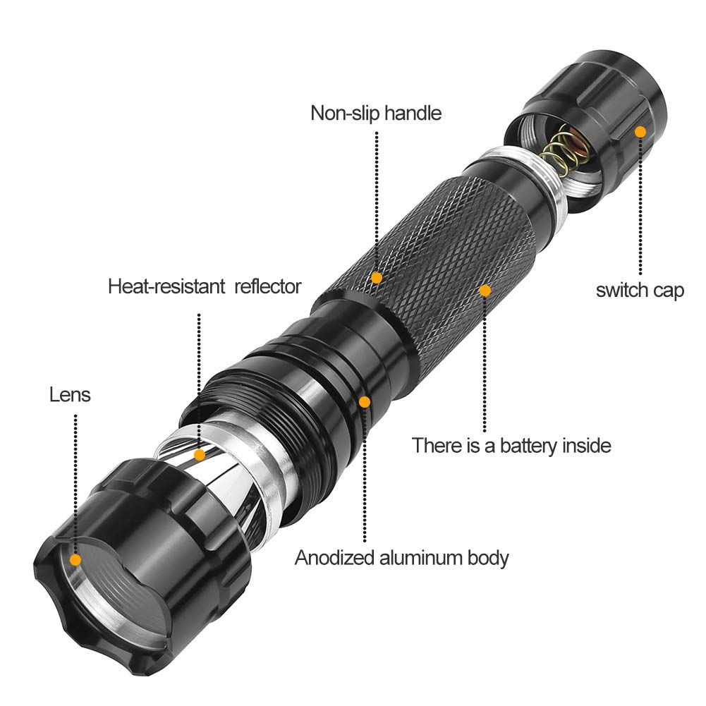 Lampe de poche LED UltraFire 501B multicolore, 1300 lumens, 5 modes, rechargeable, lumière tactique extérieure, équipement de camping.