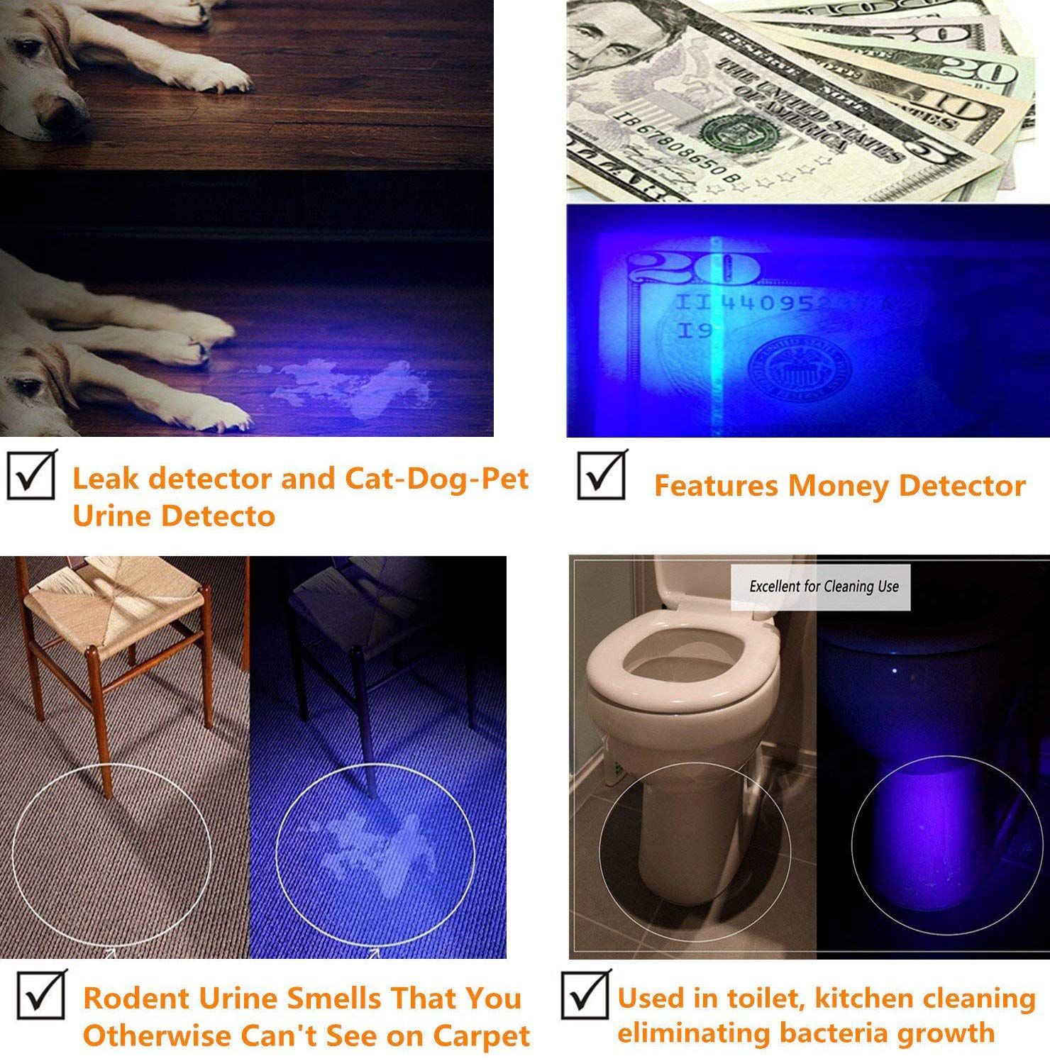 UltraFire WF-502B.2 Lampe de poche UV LED 395nm pour détection de taches d'animaux, inspection DIY, sortie UV puissante, durable