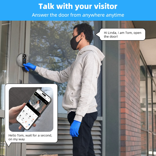 Caméra de porte à œilleton WiFi Tuya Smart 1080P avec détection de mouvement en temps réel, angle de vue de 120 degrés pour la sécurité domestique