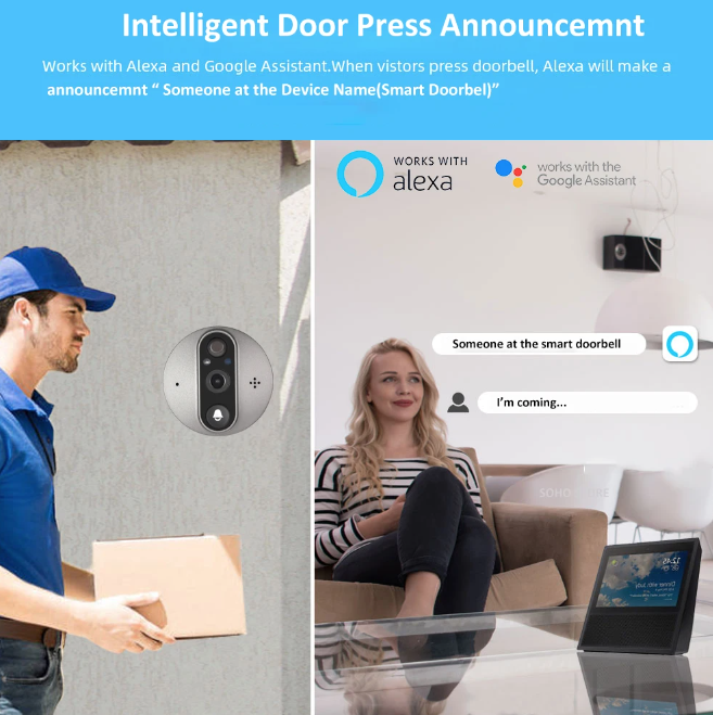 Caméra de porte à œilleton WiFi Tuya Smart 1080P avec détection de mouvement en temps réel, angle de vue de 120 degrés pour la sécurité domestique