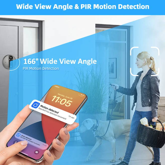 Caméra de porte à œilleton WiFi Tuya Smart 1080P avec détection de mouvement en temps réel, angle de vue de 120 degrés pour la sécurité domestique