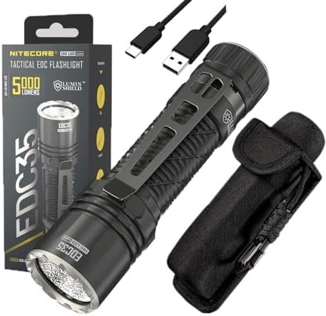 Lampe torche rechargeable LED Nitecore EDC35 5000 lumens, éclairage extérieur compact avec faisceau de 550 m, équipement de camping.