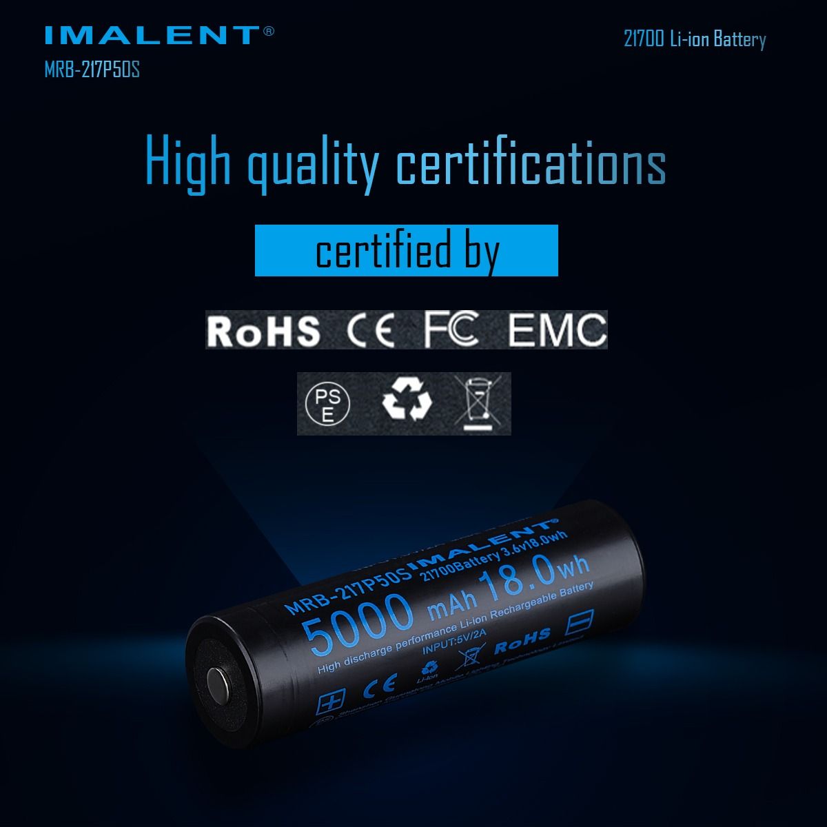IMALENT MRB-217P50S: Batterie 21700 rechargeable Li-ion 5000mAh 3.6V pour longue autonomie