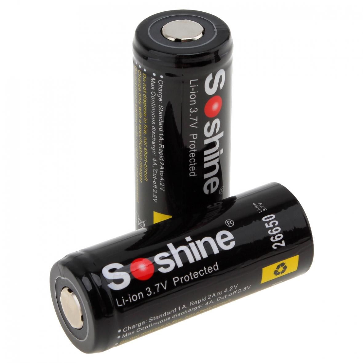 Soshine 26650 5500mAh Li-ion batteries haute performance 2 pack fiable pour outils électriques et électronique