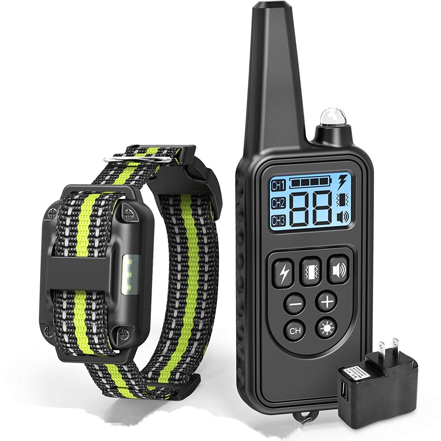 Collier de dressage pour chien électrique 800m étanche rechargeable avec niveaux de choc réglables et écran LCD