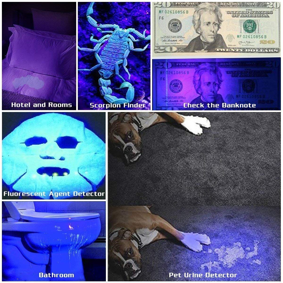 UltraFire WF-502B.2 Lampe de poche UV LED 395nm pour détection de taches d'animaux, inspection DIY, sortie UV puissante, durable