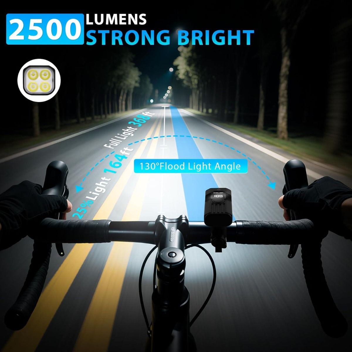 Phare Vélo USB-C Rechargeable LED 1200lm VTT Route | Sécurité & Installation Facile pour Cyclisme Nocturne.