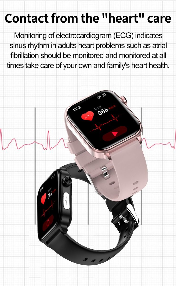 ET570 Glycémie Montre Connectée ECG Fréquence Cardiaque Tension Artérielle Smartwatch