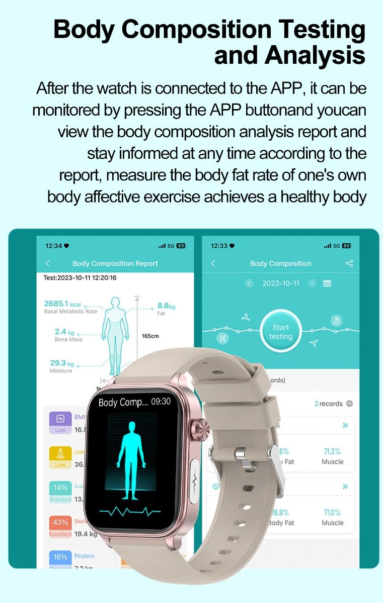 ET570 Glycémie Montre Connectée ECG Fréquence Cardiaque Tension Artérielle Smartwatch