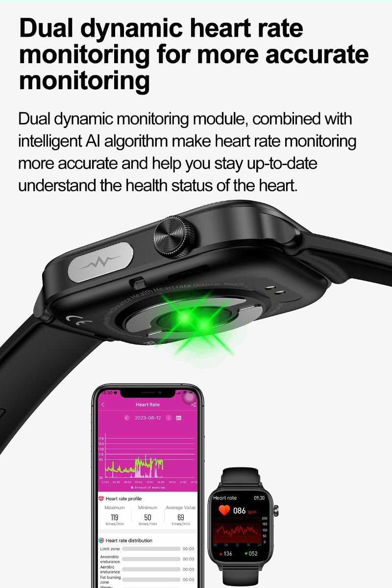 ET570 Glycémie Montre Connectée ECG Fréquence Cardiaque Tension Artérielle Smartwatch