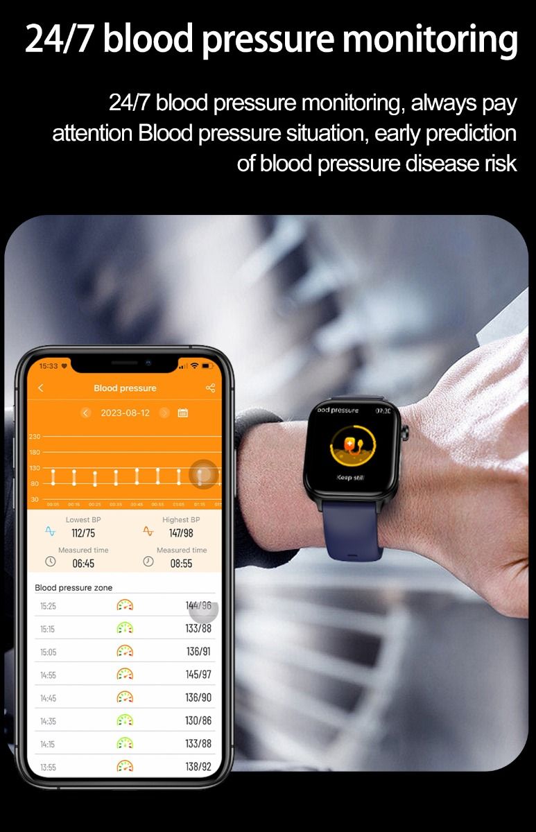 ET570 Glycémie Montre Connectée ECG Fréquence Cardiaque Tension Artérielle Smartwatch