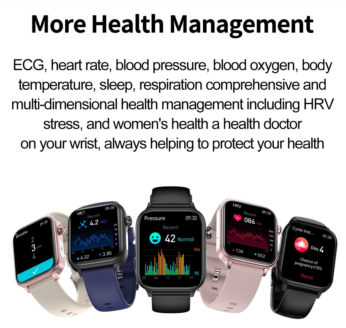 ET570 Glycémie Montre Connectée ECG Fréquence Cardiaque Tension Artérielle Smartwatch