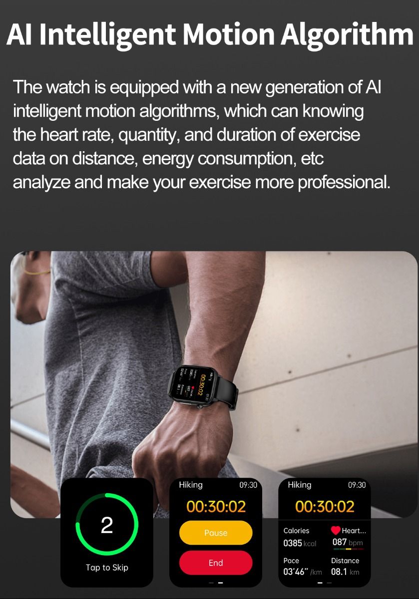 ET570 Glycémie Montre Connectée ECG Fréquence Cardiaque Tension Artérielle Smartwatch