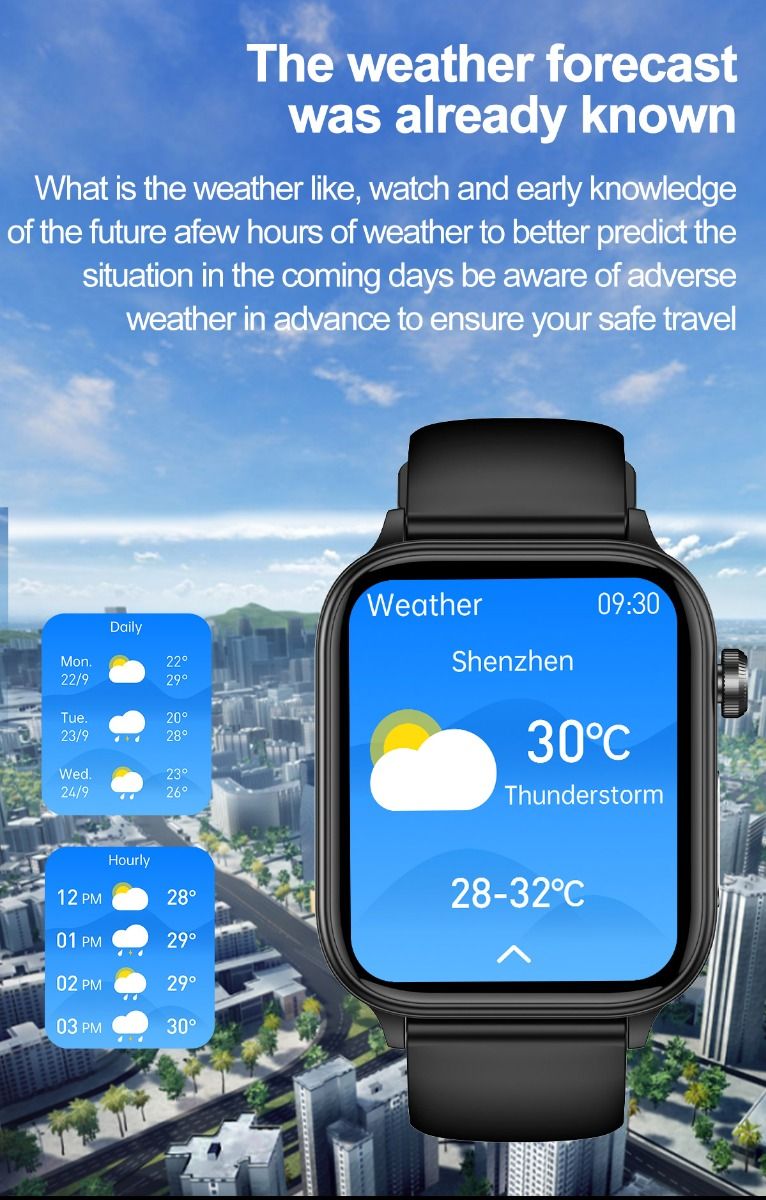 ET570 Glycémie Montre Connectée ECG Fréquence Cardiaque Tension Artérielle Smartwatch