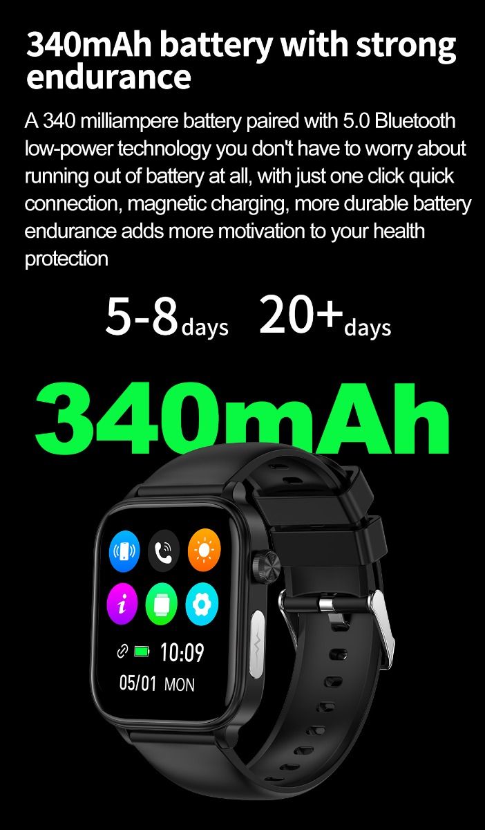 ET570 Glycémie Montre Connectée ECG Fréquence Cardiaque Tension Artérielle Smartwatch
