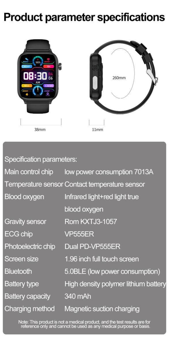 ET570 Glycémie Montre Connectée ECG Fréquence Cardiaque Tension Artérielle Smartwatch