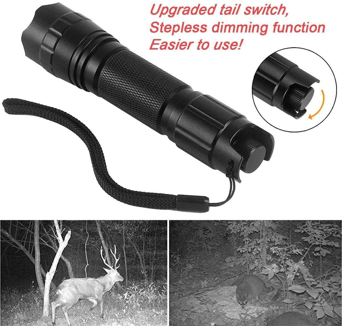 UltraFire Lampe torche IR LED 940nm à mise au point réglable et gradation sans crans pour vision nocturne, chasse et exploration de la faune sauvage