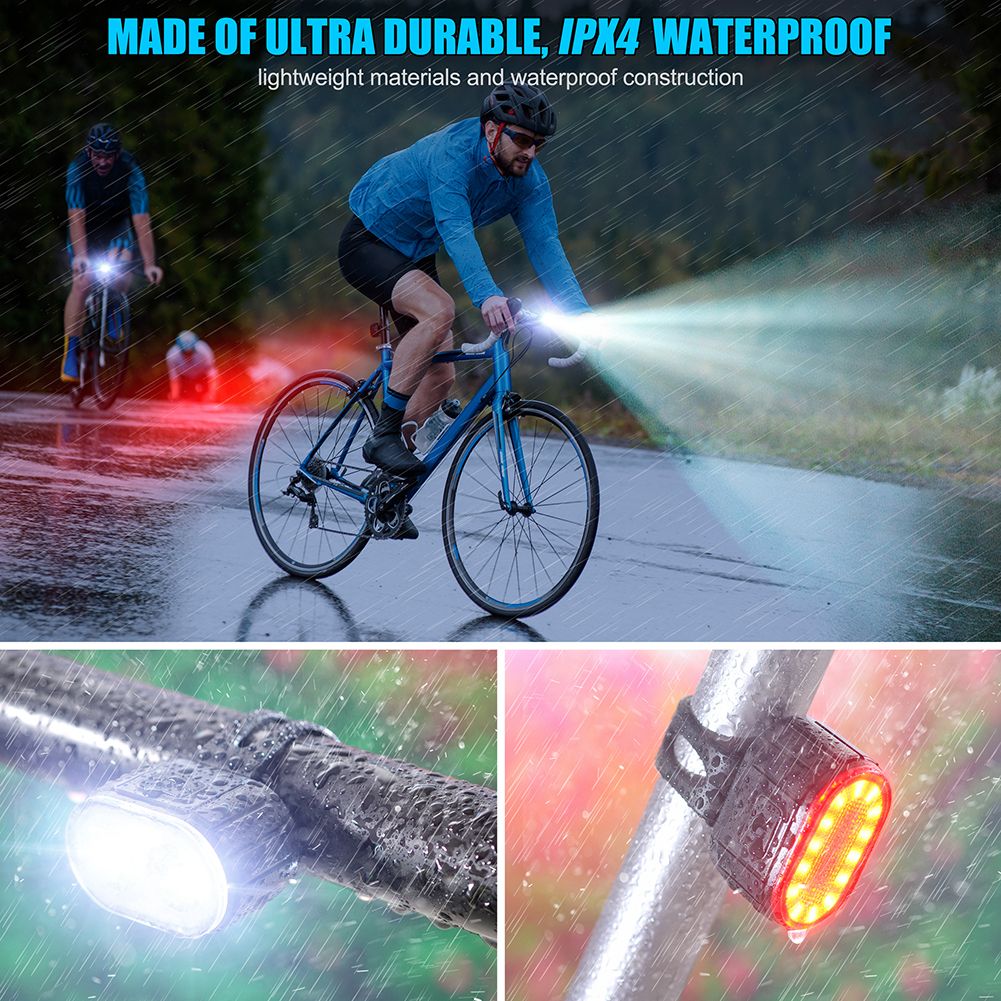Ensemble de feux de vélo rechargeables par USB, imperméables, LED, pour une visibilité en cyclisme urbain, légers - Feu avant et feu arrière rouge