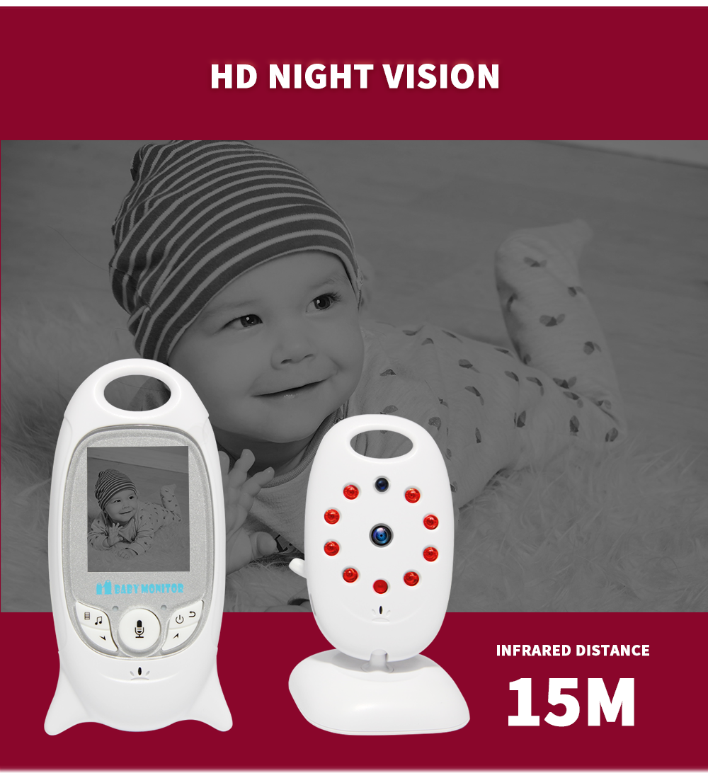 VB601 Moniteur bébé vidéo sans fil 2,4 GHz avec communication bidirectionnelle, vision nocturne et surveillance de la température.