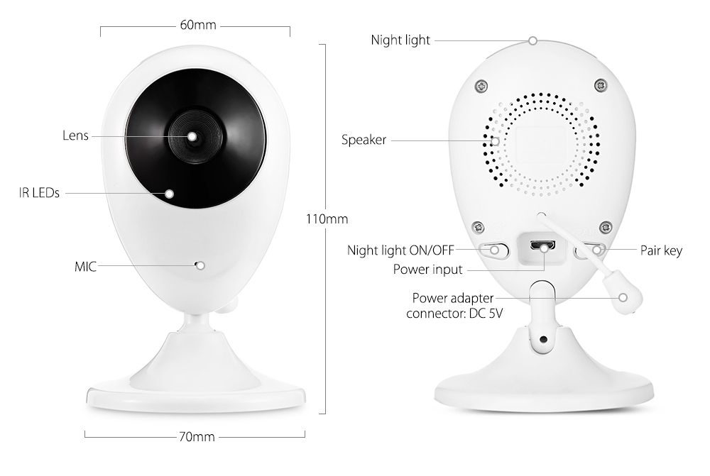 SP880 Moniteur bébé sans fil Écran LCD 2,4 pouces Vidéo haute définition Audio bidirectionnel Vision nocturne pour soins de bébé