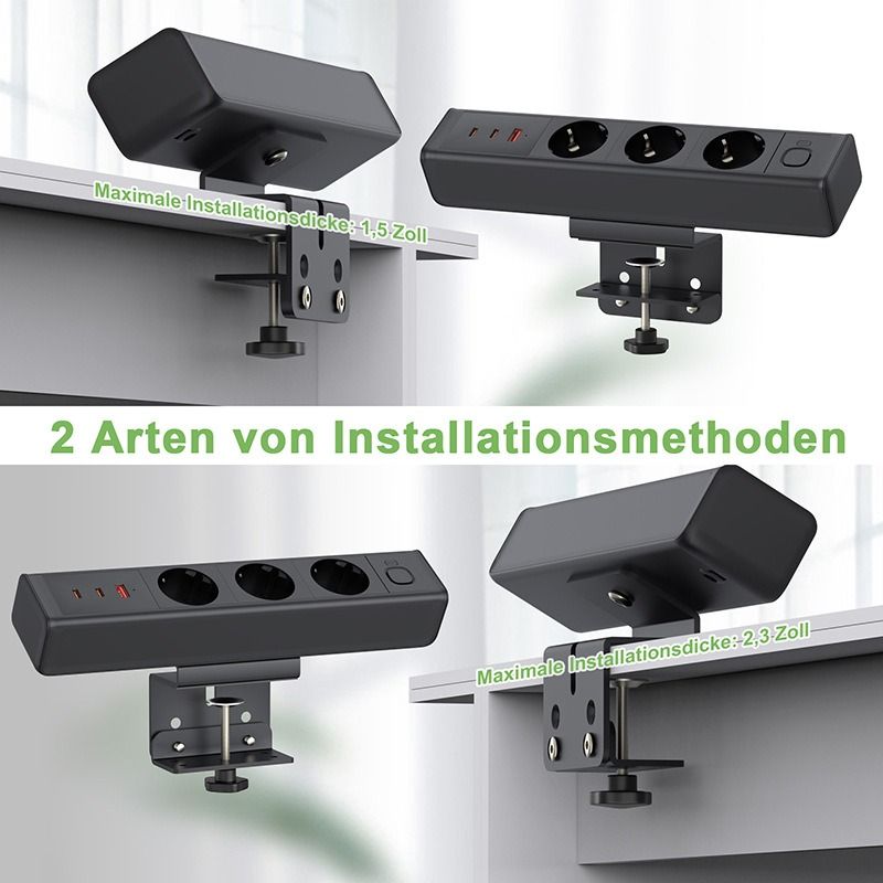 Barrette d'alimentation avec pince de bureau, station de charge rapide totale 18/65W USB charge rapide prise standard européenne, interrupteur de protection contre les surcharges, prise de bureau, alimentation UE pour mobilier de bureau